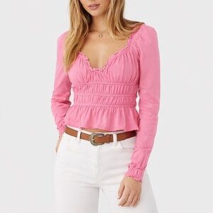NWT Free People Chloe Smocked Tie Back Crop Top Pink Small
